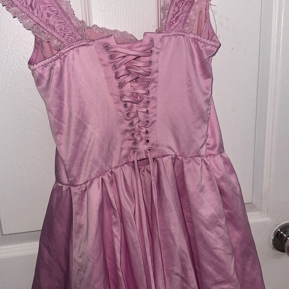 Pink Lace-Up Satin Dress